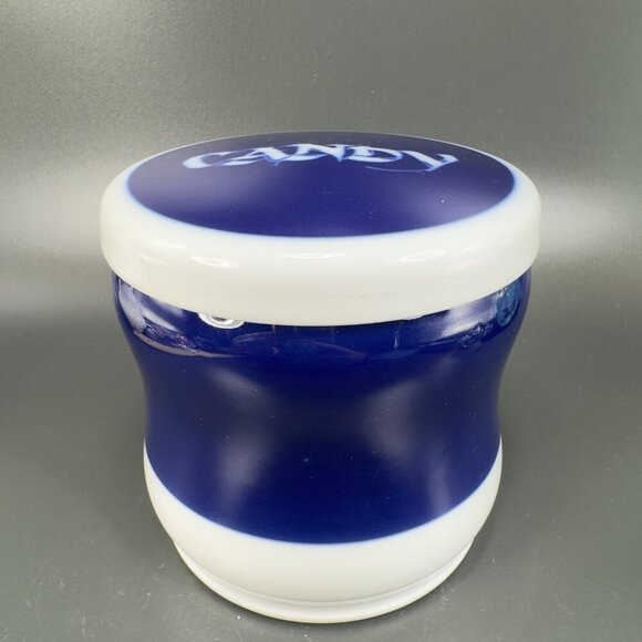 1970s Porsgrund Norway Porcelain Covered Candy Dish Jar Blue White Container VTG - Picture 10 of 11